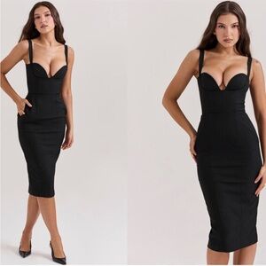 HOUSE OF CB XS D-DD  'Bellissima' Black‎ Sweetheart Midi Dress NWOT